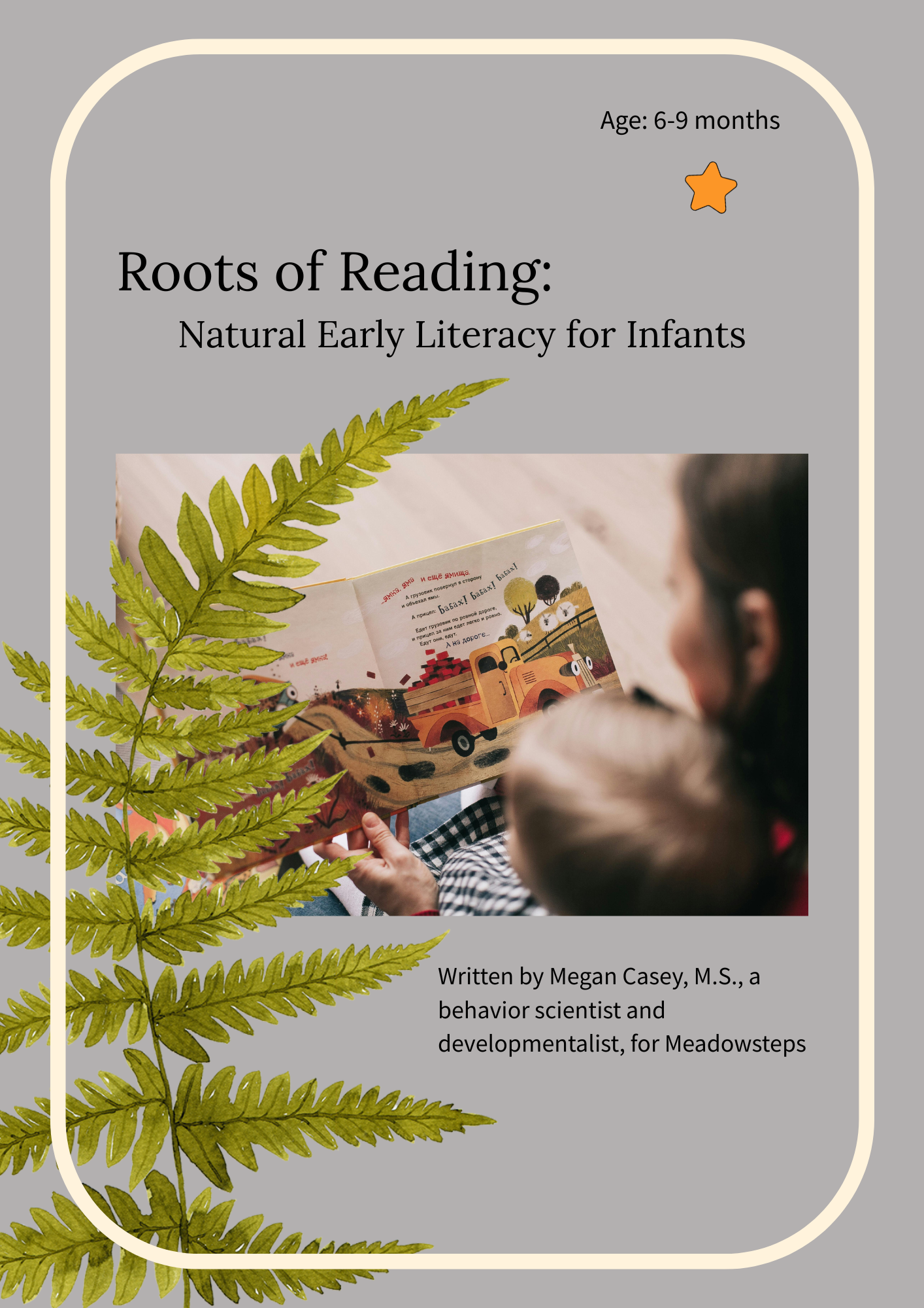 Cover of the book, "Roots of Reading: Natural Early Literacy for Infants" by Megan Casey